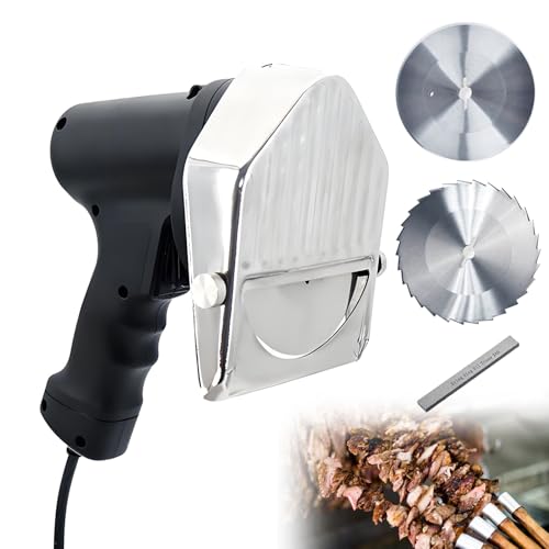DNEPEI 80W Stainless Steel Kebab Knife Shawarma Slicer, Profession Electric Shawarma Doner Kebab Knife, with 2 Blades, 0-8mm Adjustable Thickness,for Restaurant Home Outdoor Wiretype