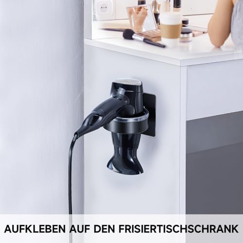 YYBO Fönhalter Ohne Bohren, Föhnhalter Schwarz, Föhn Halterung Haartrocknerhalter, Föhnhalter Wand Ohne Bohren, Fönhalterung Bad, Selbstklebend Haartrockner Halterung für Föhn Aufbewahrung