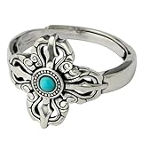 VCODWCSJO S925 Silver Vintage Ring Inlaid with Natural Turquoise Men's and Women's Ring-silver-Adjustable opening
