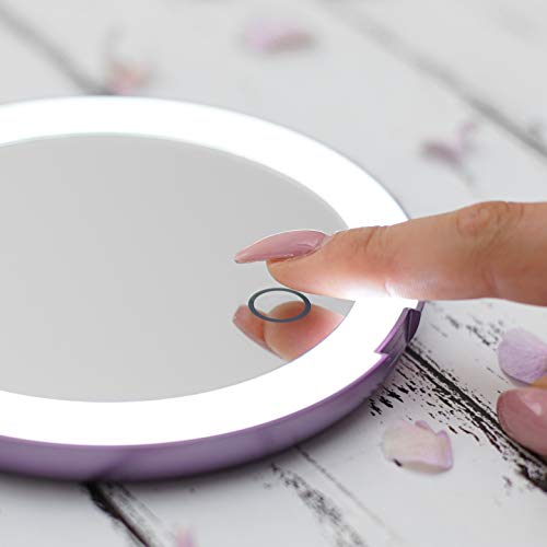 Luna London Compact 2.0 Travel Mirror In Lavender (Purple) | Travel Makeup Mirror With Light | Led Lighted Vanity Mirror With 3 Light Modes | 7X Magnification Folding Portable & Rechargeable | Espejo #TOP4