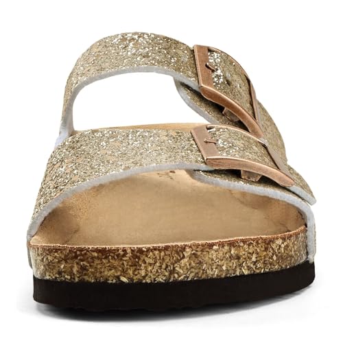Image of Torotto Kids Sandals Boys Girls Slide Summer Non-slip Cork Glitter Toddler Slippers with Adjustable Straps for Indoor & Outdoor