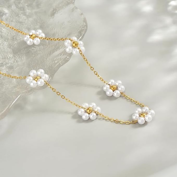 Shining Diva Fashion Daisy Pearl Necklace for Women Latest Stylish 18k Gold Plated Pendant Necklaces Gifts for Girls Anti Tarnish Jewelry (16857np) 3