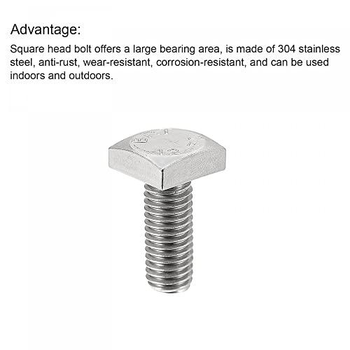 Image of uxcell Square Head Bolt, 5pcs M10x20mm Fully Thread 304 Stainless Steel Grade C Square Machine Screws