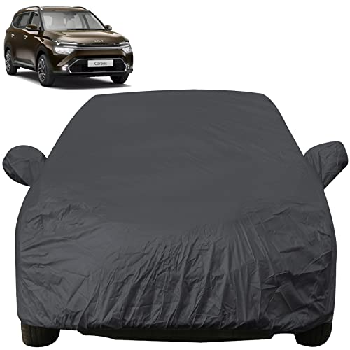 Image of Autofact Carens Dustproof Car Cover with Mirror Pockets, Grey Color, Taffeta Polyester, Triple Stitched, Water Resistant, Compatible with Kia Carens (2022 to 2024), Car Cover
