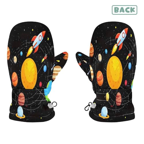 Caikeny Kids Snow Mittens Solar System Planets Toddler Warm Gloves Sun Science Winter Ski Mittens for Girls Boys Baby 2-4 Years S2