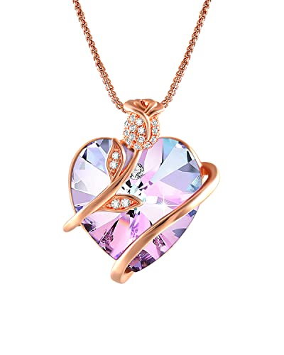 Angelady'Ti amerò per sempre Collana con Ciondolo Fiore Rosa Cuore per Donna Cristalli Regalo di Anniversario Festa della Compleanno per Lei,Regalo Festa della Mamma Zia