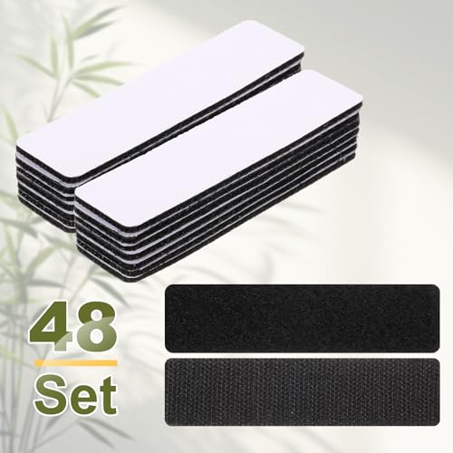 Image of HARFINGTON 48set Hook and Loop Strips with Adhesive 1 inchx4 inch Double Sided Hook and Loop Tape Nylon Self Sticky Fastener for Home Office Car, Black