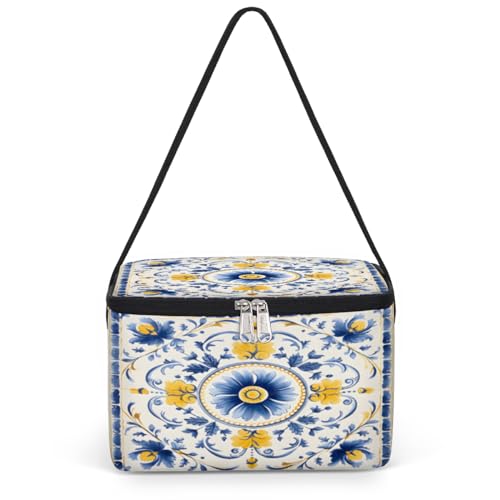 GzLeyigou Floral Texture Lunch Bags for Women Men 9 Cans, Hot & Cold Food Delivery Bag Insulated Grocery Bag Insulated Lunch Box Mandala Cooler Bag for Office Work Picnic Beach