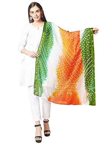 DUPATTA BAZAAR Women's Tricolour/Tiranga Bandhini Silk Dupatta for Independence Day