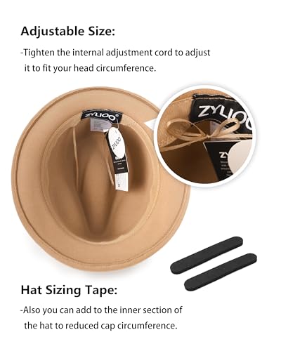 Image of Zylioo Multi Size Fedora Hat for Men Women, Short Brim Felt Trilby Hat | Adjustable Inner Band With Ribbon Trim And Short Brim Style For Dress Wear, Travel, And Daily Outfits