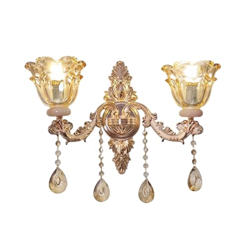 Vrygle Applique Murale Intérieure Vintage: lampe murale Luxe en Alliage de Zinc et en Verre de Cristal, appliques murales avec 3 Températures de Couleur LED pour...