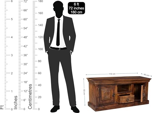 Image of Solid Wood TV Entertainment Unit Finish Color - Provincial Teak Solid Wood TV Entertainment Unit Living Room & Office (Finish Color - Provincial Teak)