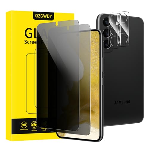 QZGWDY Verre Trempé Anti-Espion pour Samsung Galaxy S22, Lot de 2 Film Protection Écran + 2 Pièces Protection Camera Objectif Vitre Protecteur Protege Sans Bulles,...