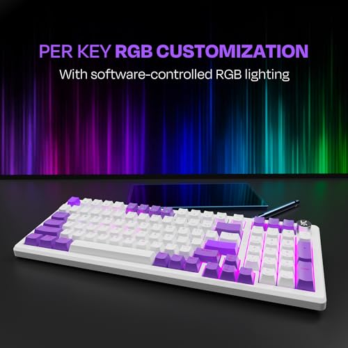 Image of Kreo Hive Wired Full Size RGB Backlight Gaming Mechanical Keyboard, Customizable RGB, Mechanical Switches, NKRO, Metal Volume Knob, 5-Pin Hot Swap (White-Purple, Blue Switch)