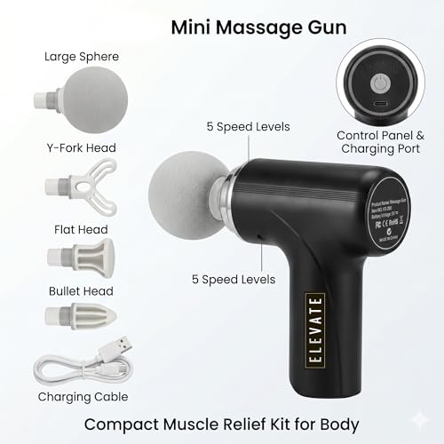 Image of Mansaa Big Massage Gun | Percussion Full Body Massager for Pain Relief |TypeC Rechargeable Cordless Deep Tissue Massage Machine for Legs & Arms |6Heads, 6Speeds for Use at Home, Gym & During Travel (Black)