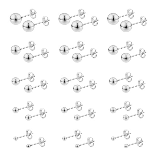 Stainless Steel Stud Earrings for Women & Men 15 Pairs Earrings Tiny Stud Earring Simple Polished Ball Studs Jewelry