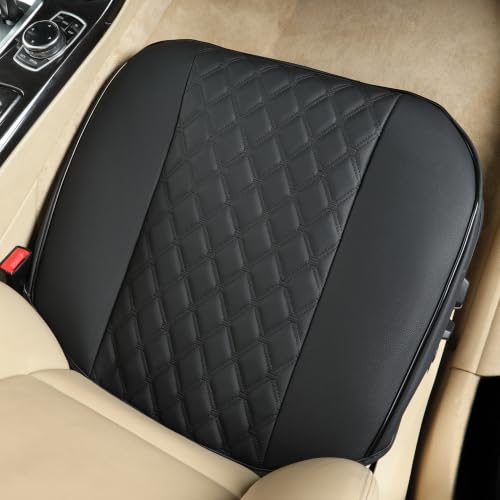 Image of Black Panther 1 Pair PU Car Seat Covers, Front Seat Bottom Protectors Compatible with 95% Vehicles,Diamond Pattern Embroidery, Anti-Slip (W 21.26''xD 20.86 inch) - Black