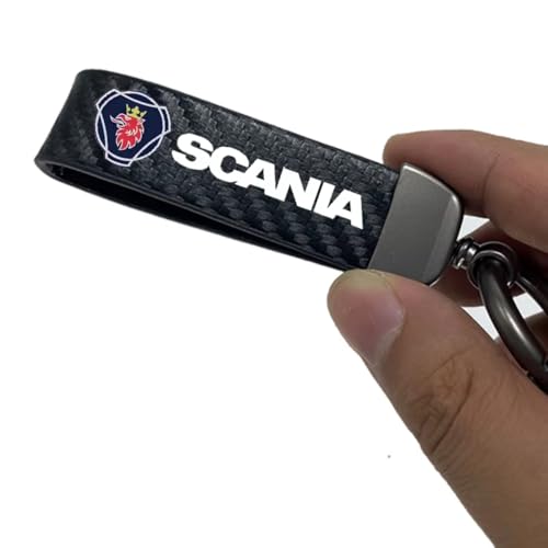 Leder Kohlefaser Auto Schlüsselanhänger für Scania K250 K280 K310 K320 K490 Serie G P S SerieX Kohlefaser 360 Drehbarem D Ring Leder Schlüsselring Auto schlüsselbund Ersat Black-A