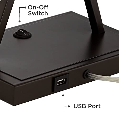 Franklin Iron Works Megan Modern Table Lamps 26.5" High Set Of 2 With Hotel Style Usb Charging Port Led Bronze Metal Rectangular Fabric Shade For Living Room Bedroom House Bedside Nightstand Home #TOP4