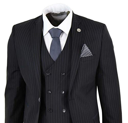 Mens 3 Piece Suit Gatsby 1920s Gangster Pinstripe Tailored Fit2
