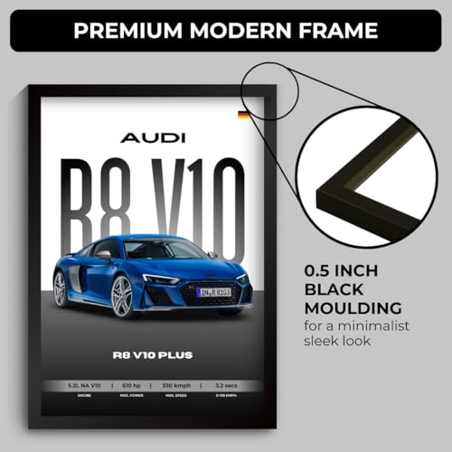 Image of Audi R8 Poster | Framed A4 Sized (31 x 23 cm) | Car Posters for Wall, Gift for Boys | Supercar Frames | Audi Poster R8 V10 Plus Sportscar Frame | Car Posters for Wall, Bedroom, Hostel, Study Room (F 126)