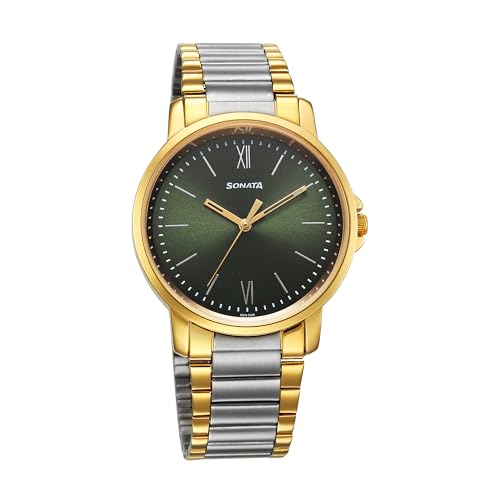 Sonata Traditional Essentials Quartz Analog Green Dial Stainless Steel Strap Watch for Men-77083BM01 (B0CY4RK82B) Amazon Price History, Amazon Price Tracker