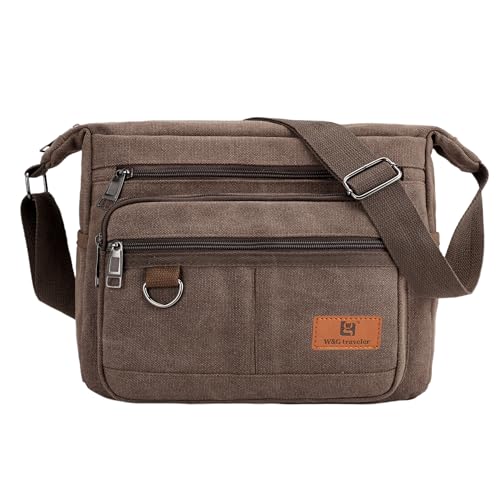 W&G traveler Vintage Canvas Shoulder Bag, Crossbody Messenger Bag w/Integrated Rfid Blocking Wallet, Satchel Bag, Brown