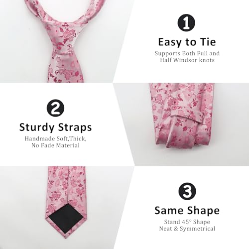 Image of Mantieqingway Floral Ties for Men, 3pcs /set Neck Tie Pocket Square Holder Set for Wedding Business Prom Party Usual
