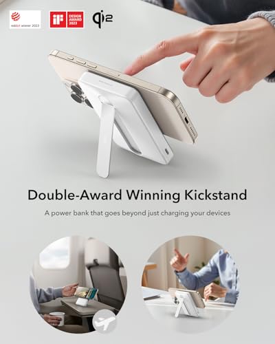 ESR for MagSafe Power Bank, Kickstand 10,000mAh MagSafe Portable Charger,15W Fast Battery Pack with LED Display, 27W USB-C MagSlim Charger with Cable for iPhone 17/16/15/14/13/12,White