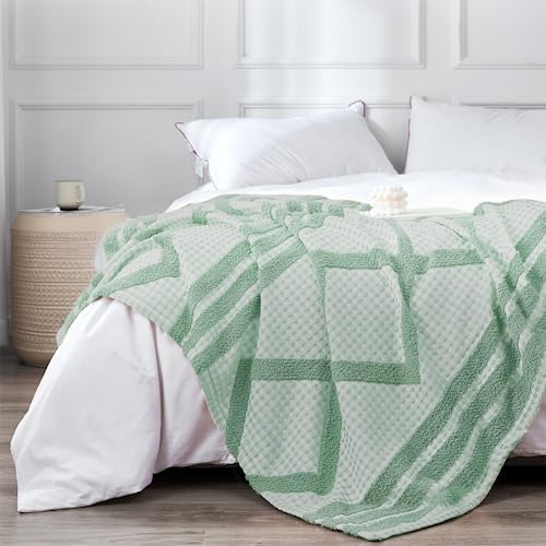 Amélie Home Tufted Woven Throw Blanket, Reversible Textured Geometric Decorative Throw Blanket, Soft Cozy Lightweight Blanket For Couch Bed Outdoor In Spring Summer, 50"X60", Mint Green #TOP4