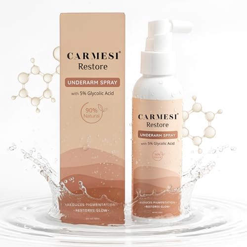Image of Carmesi Restore Underarm Spray With 5% Glycolic Acid, 120 ml | Reduces Pigmentation & Restores Glow | 90% Natural | Dermatologically Tested | For All Skin Types | No Aluminium or Alcohol