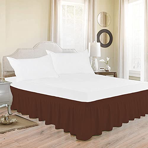 Image of Wrap Around Dust Ruffled Bed Skirt 18 inch Inch Tailored Drop Fade Resistant Brushed Microfiber Bed Skirt -Double Bed | Chocolate Brown