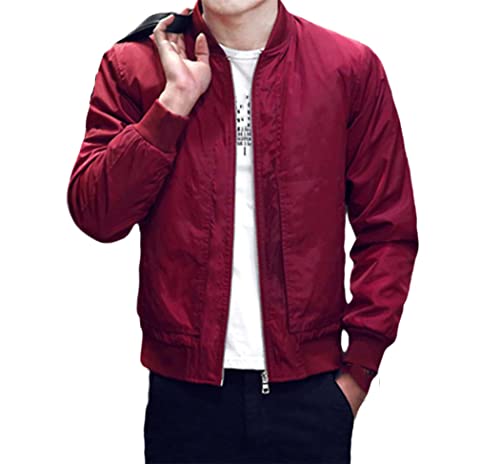 KEHAIOO Men's Bomber Jacket Spring Autumn Windbreaker Coats Casual Solid Thin Outerwear Clothing