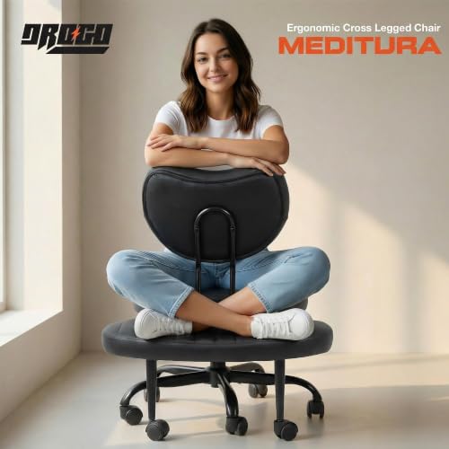 Image of DROGO Meditura Ergonomic Cross Legged Office Chair with 360 Wheels, ADHD Chair for Adults, Meditation Chair, Yoga Office Chair, Comfortable Back Support, 4.7' Adjustable Height & Recline (Black)