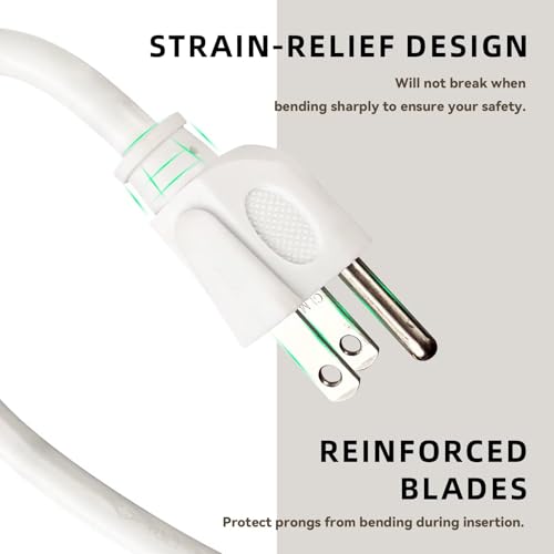 Image of 6ft Outdoor Extension Cord for Christmas Decorations - 16 /3 Heavy Duty SJTW Waterproof White Electrical Cable with 3 Prong Grounded Plug for Safety, Great for Lawn and Major Appliances