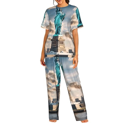 Pyjama femme Statue de la Liberté en imprimé NYC : l'élégance d'un vêtement de nuit fluide