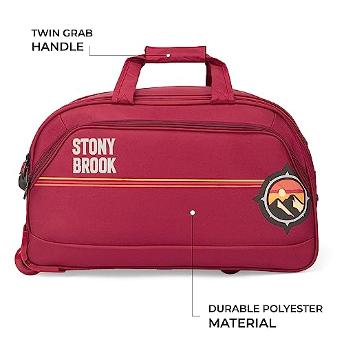 Image of Stony Brook by Nasher Miles Sunset Polyester Medium Size 62 cm Maroon Wheel Duffel Bag for Travel | Duffle Bag with Trolley
