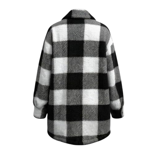 Sherpa Jacket Women Fuzzy Fleece Plaid Button Down Flannel Shacket | Thick Warm Winter Coats, Soft Casual Plaid Fuzzy Fleece Jacket, Long Sleeve Mid Length Fluffy Sherpa Outerwear - image 4
