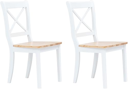 vidaXL Juego de 2 sillas de comedor, estilo escandinavogranja, construcción de madera de caucho macizo, acabado de madera blanca y clara, fáciles de