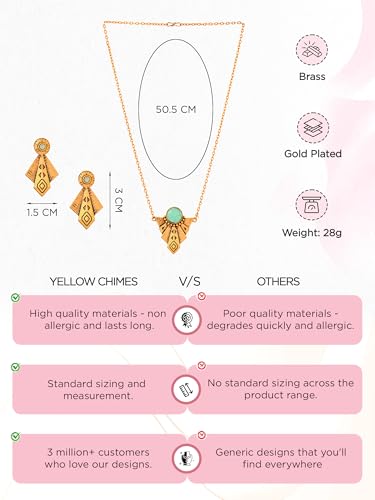 Image of Yellow Chimes Jewellery Set for Women | Gold Plated Chain Necklace Set for Girls | Fashion Golden Studded Stone Jewellery Set | Birthday Anniversary Gift for Women Wife
