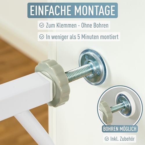 ib style Türschutzgitter Berrin XXL 85-185 - Extra breiter Durchgang, Treppenschutzgitter für Babys, Selbstschließend, Ohne Bohren, 150-160 cm, Weiß