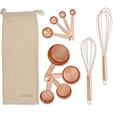 Cooking Utensils Set - 10-Piece Stainless Steel Kitchen Tools Include Whisks, Measuring Cups, Measuring Spoons, Copper Coated Baking and Food Prep Essentials, Best Gift Idea, Rose Gold