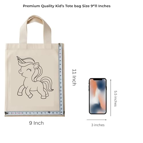 Image of (Pack of 10)- DIY Eco-Friendly Canvas Tote Bags for Kids- Pre-Outlined Designs for Painting | Perfect Return Gift for Kids Birthday Party | Reusable Cotton Bags (Includes Paint and Brush- Design 1)