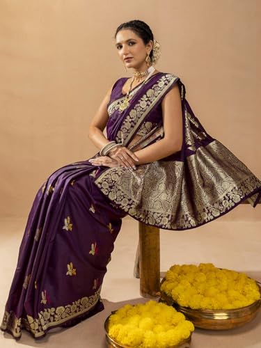 Image of SIRIL Women's Silk Dual Tone Jacquard Banarasi Saree with Unstitched Blouse Piece