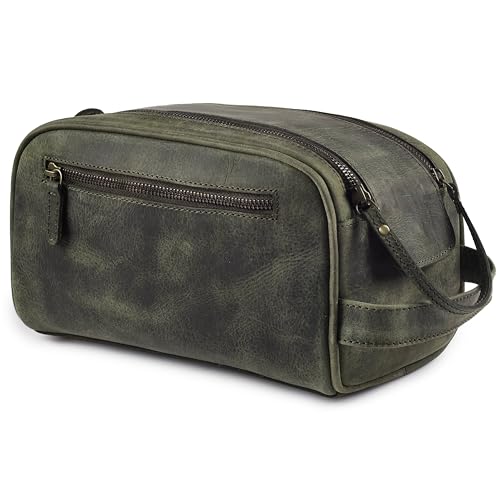 LEATHER VILLAGE Leather Toiletry Bag for Men, Travel Dopp Kit Shaving Bag