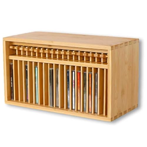 Estante de CD de madera natural con ranuras para 19 fundas 2