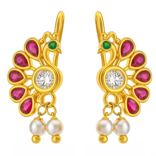 Vama Fashions Half Moon Or Peacock Shape Maharashtrian Traditional Press on Bugadi Upper Ear Clip on Earrings For Women & Girls