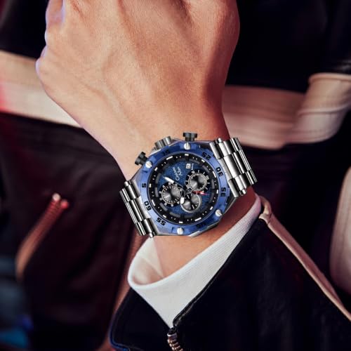 Cristiano Aillen Men's Analog Chronograph Watch, Black SILVER BLUE - Image 5