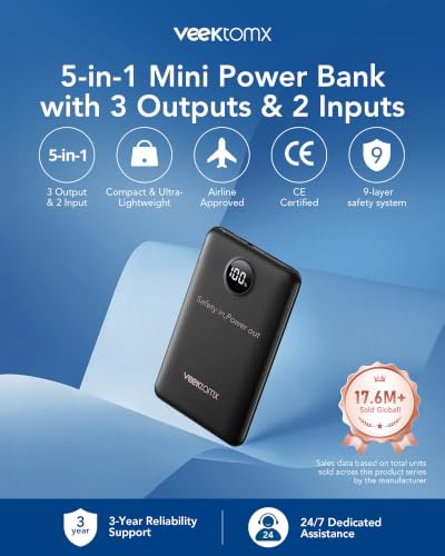Miniatura 2 de VEEKTOMX Bateria Externa Carga Rapida 22.5W, Mini Power Bank 10000mAh
