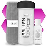 EyeAm Brillenbad (Schwarz) im Set mit 50ml Spezialreiniger & Mikrofasertuch | Brillenputztuch in Optiker Qualität | Brillenreinigung für jede Brille
